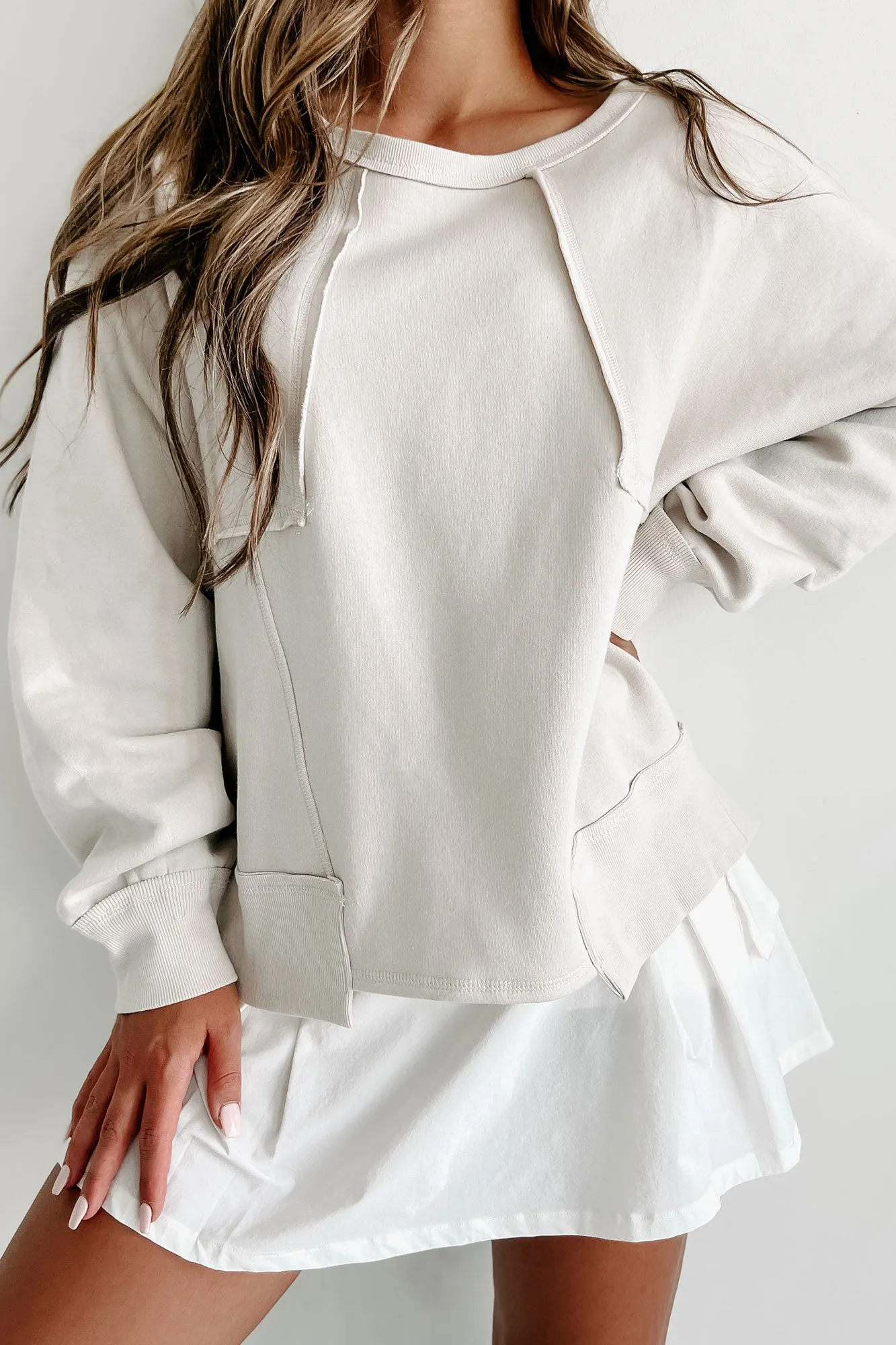 Doorbuster Cozy Kisses Oversized Patch Detailed Sweatshirt (Beige)