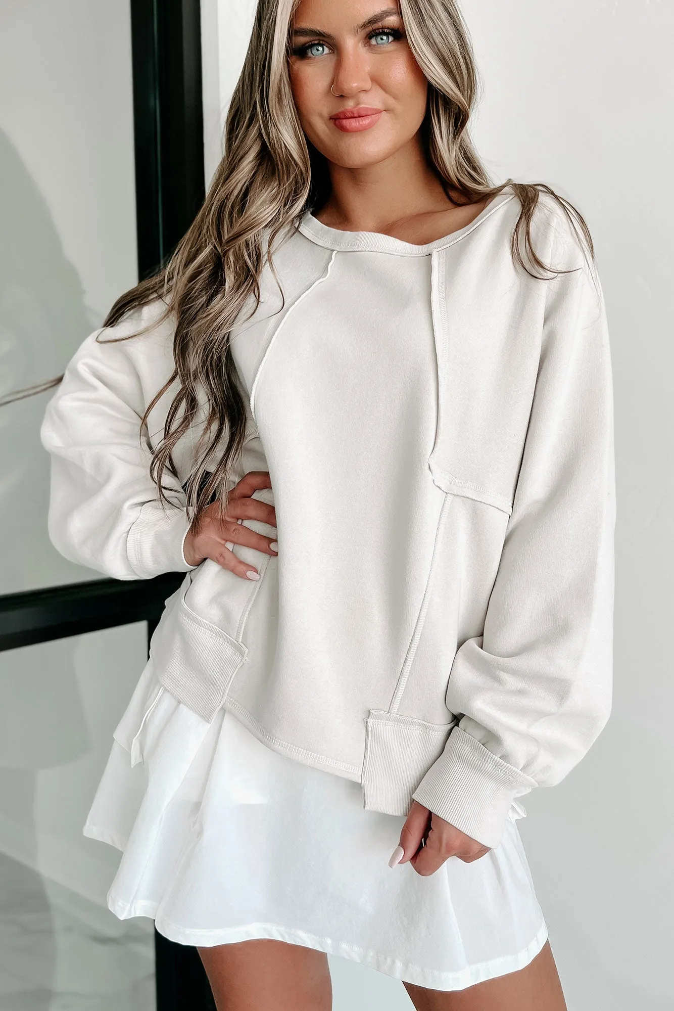 Doorbuster Cozy Kisses Oversized Patch Detailed Sweatshirt (Beige)
