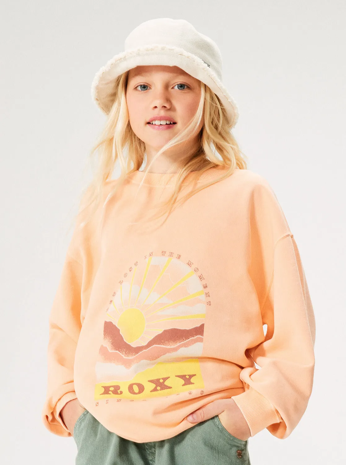 Girls 4-16 Lineup Crew Neck Terry Sweatshirt - Peach Parfait